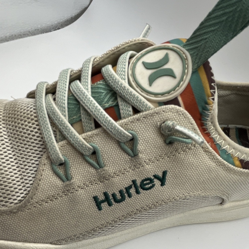 Hurley Women's Low Top Slip-on Sneakers Beige/Green Striped Lining Size 8 - Picture 3 of 10